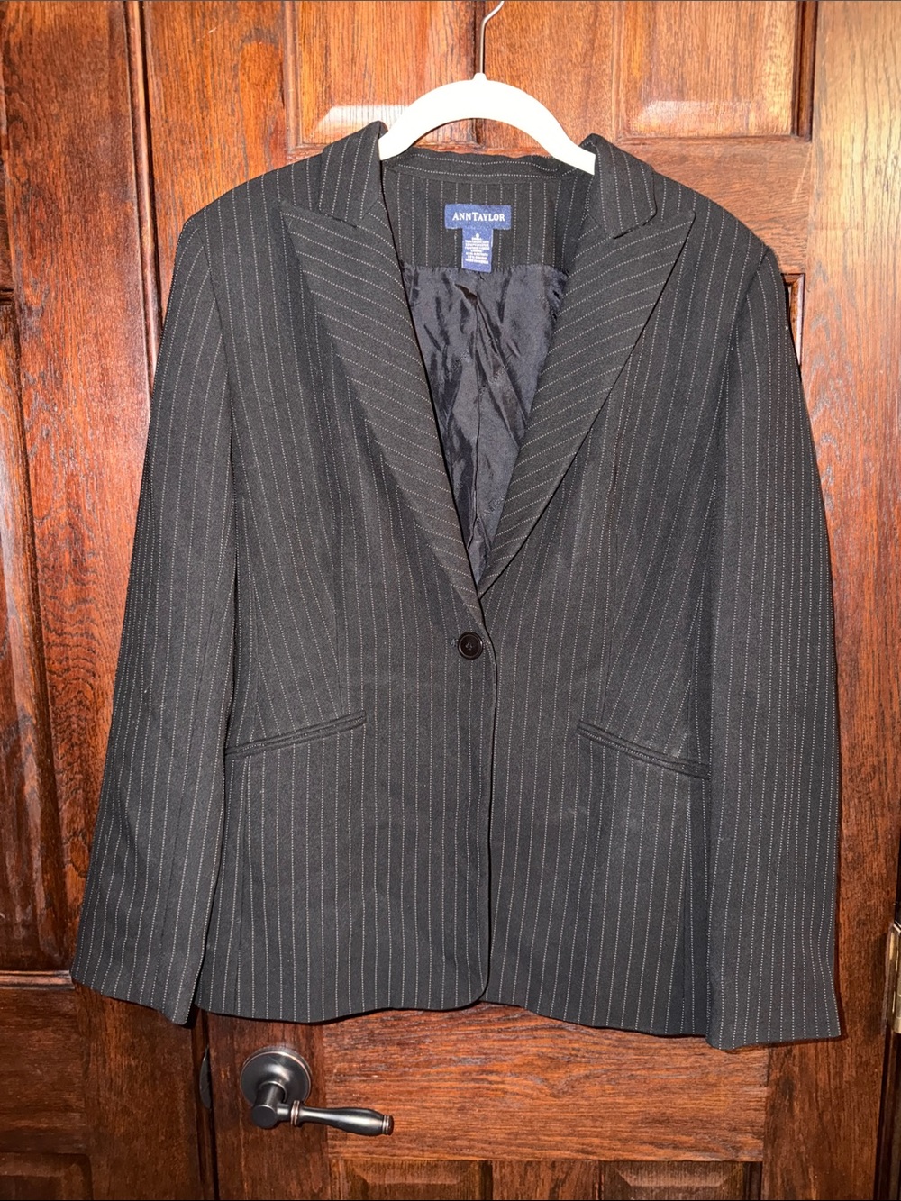Ann Taylor Black Pinstripe Single-Button Blazer